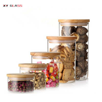 wholesale high quality borosilicate storage with bamboo lid recycled glass jar