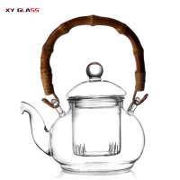 hot selling gift of clear with bamboo handle borosilicate glass teapot